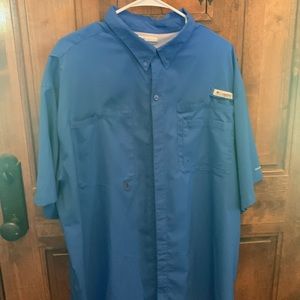 Columbia PFG Short Sleeve Button Up Blue